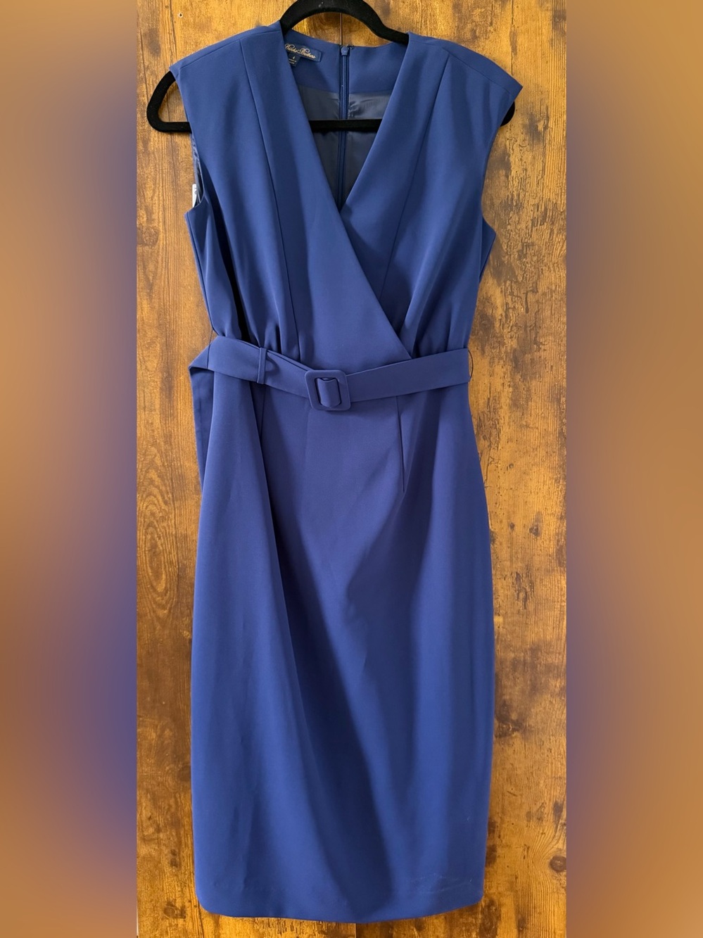 Brooks Brothers Sleeveless Belted Wrap Midi Dress in Navy